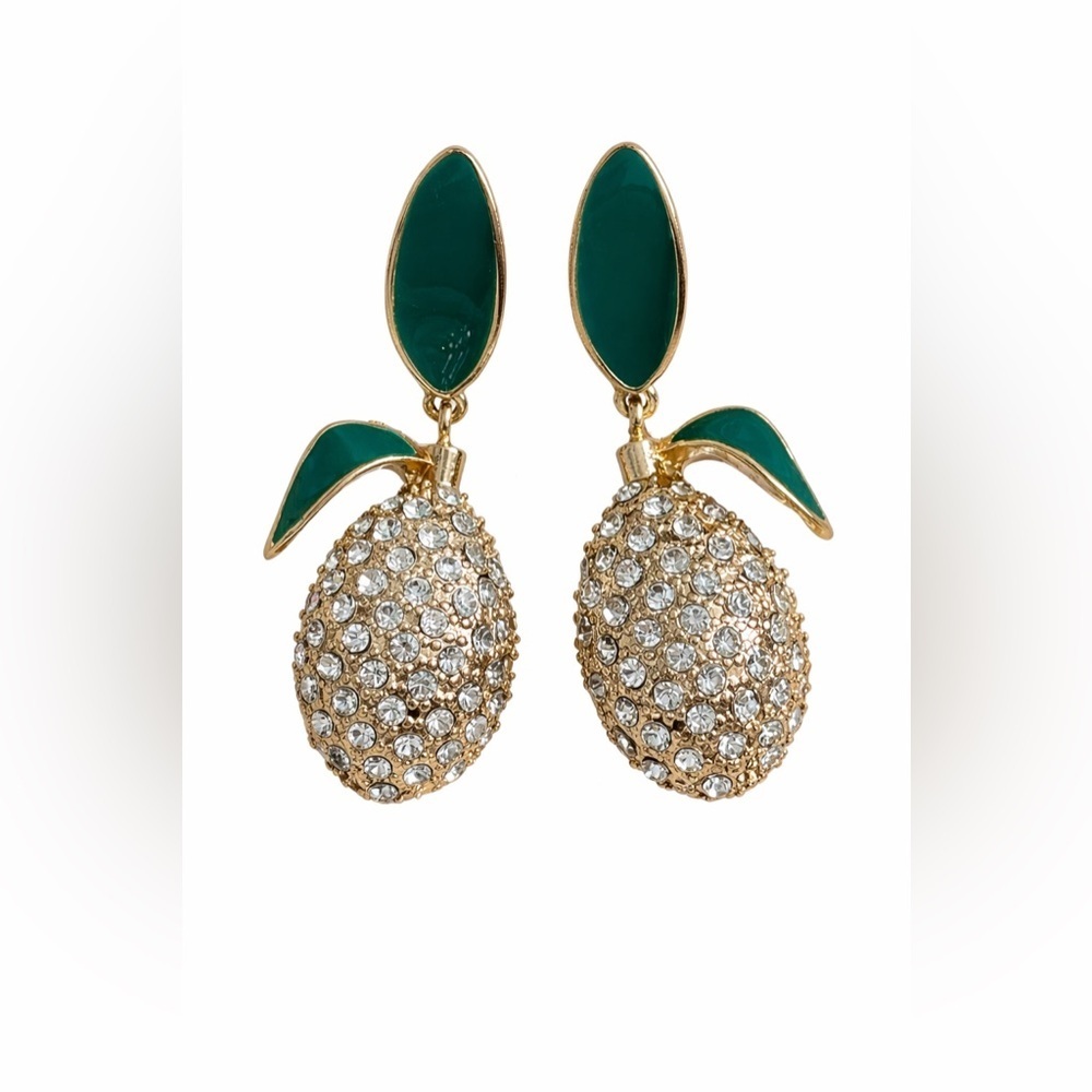 Elegant Green and Gold Crystal Drop Earrings
